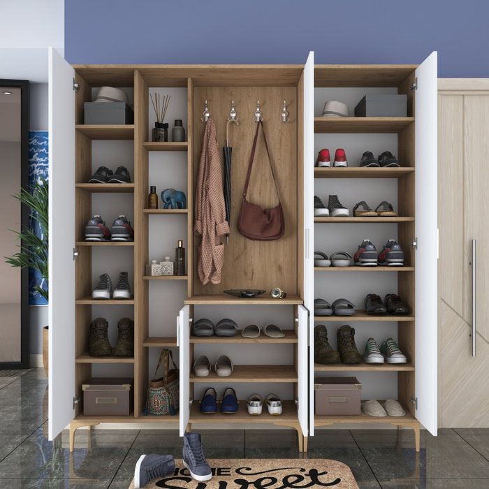Hanah Home EA131 - 2801 Recibidor de Entrada Nogal y Blanco 180x198.6x37.5cm Mueble Organizador para Hogar